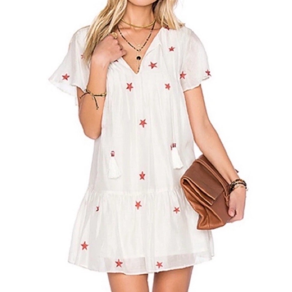 Revolve Tularosa White Star Embroidered Tassel Mini Dress M